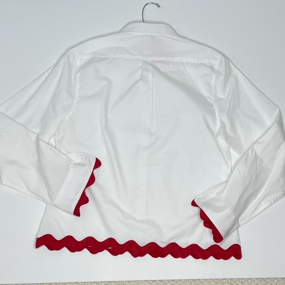 NWT Pearly Vine White Oxford, Red Rickrack Trim, S - Picture 2 of 3